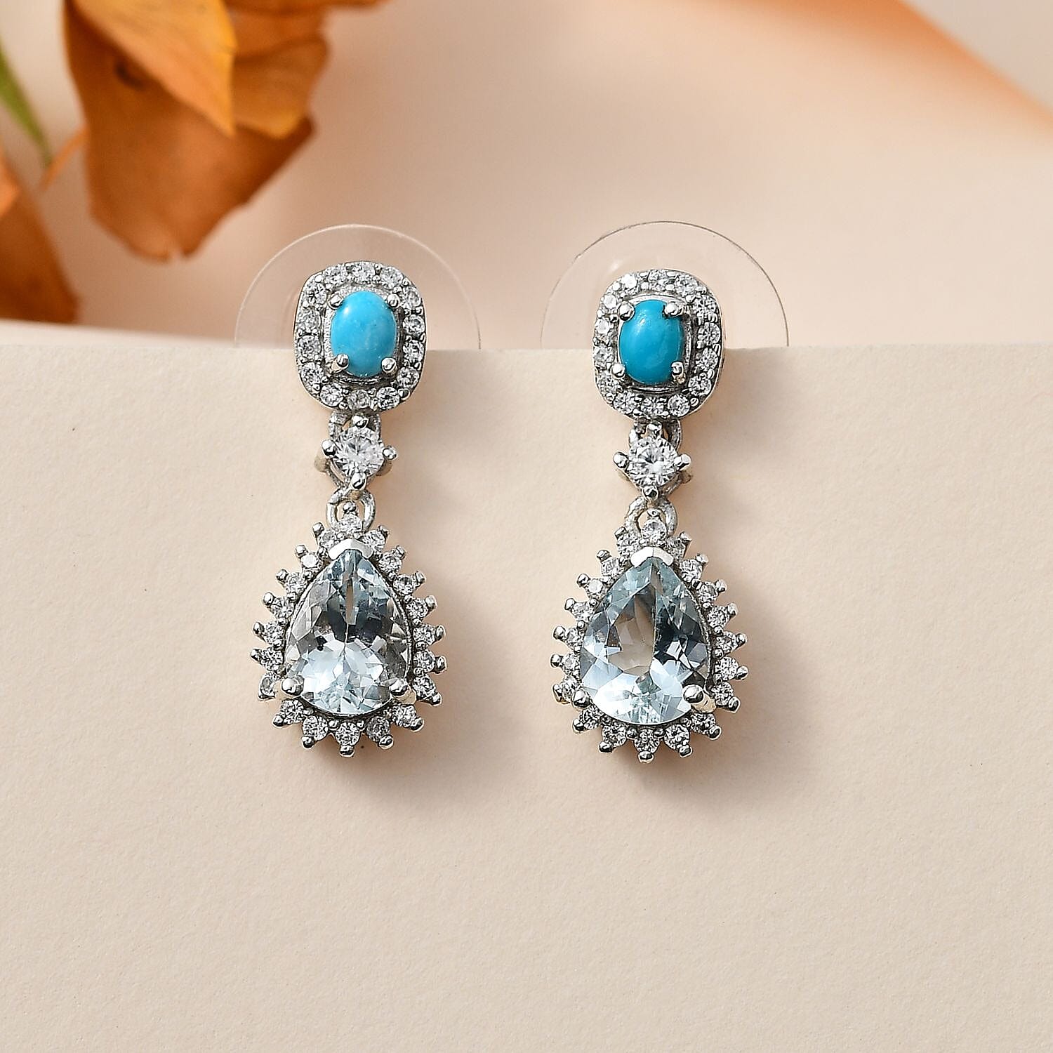 Premium Mangoro Aquamarine and Multi Gemstone Dangling Earrings in Platinum Over Sterling Silver 3.10 ctw