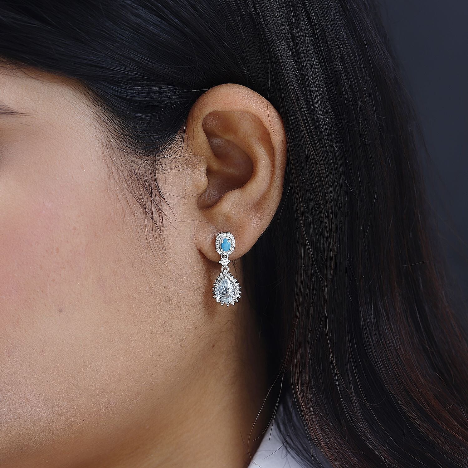 Premium Mangoro Aquamarine and Multi Gemstone Dangling Earrings in Platinum Over Sterling Silver 3.10 ctw