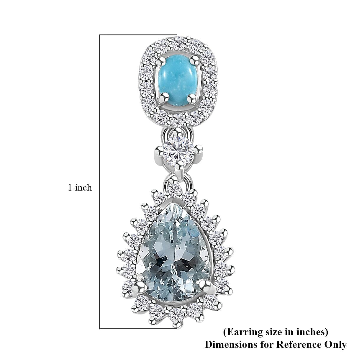 Premium Mangoro Aquamarine and Multi Gemstone Dangling Earrings in Platinum Over Sterling Silver 3.10 ctw