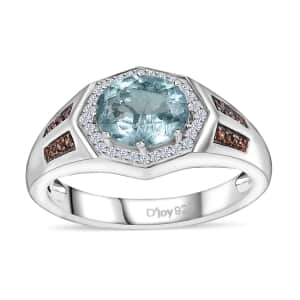 Premium Aqua Kyanite, Brown and White Zircon Men's Ring in Platinum Over Sterling Silver (Size 10.0) 2.35 ctw