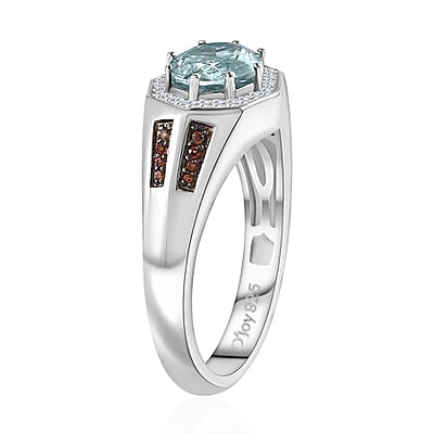Premium Aqua Kyanite, Brown and White Zircon Men's Ring in Platinum Over Sterling Silver (Size 10.0) 2.35 ctw