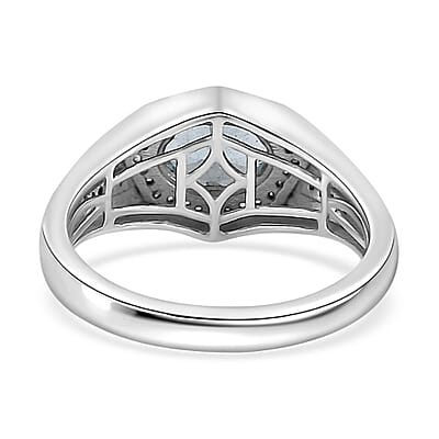 Premium Aqua Kyanite, Brown and White Zircon Men's Ring in Platinum Over Sterling Silver (Size 10.0) 2.35 ctw