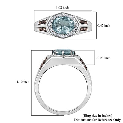 Premium Aqua Kyanite, Brown and White Zircon Men's Ring in Platinum Over Sterling Silver (Size 10.0) 2.35 ctw