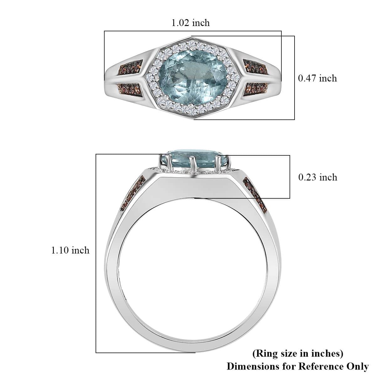 Premium Aqua Kyanite, Brown and White Zircon Men's Ring in Platinum Over Sterling Silver (Size 10.0) 2.35 ctw image number 5
