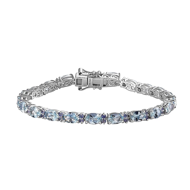 Premium Mangoro Aquamarine and Tanzanite Bracelet in Platinum Over Sterling Silver (6.50 In) 8.40 ctw