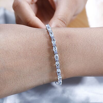 Premium Mangoro Aquamarine and Tanzanite Bracelet in Platinum Over Sterling Silver (6.50 In) 8.40 ctw