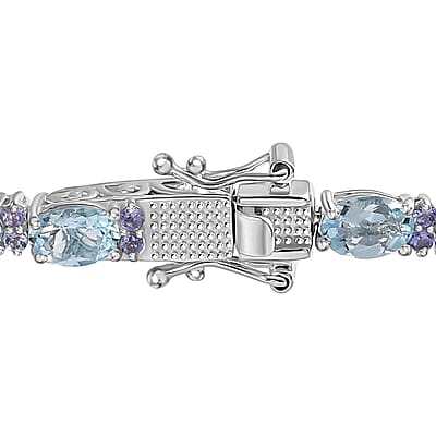 Premium Mangoro Aquamarine and Tanzanite Bracelet in Platinum Over Sterling Silver (6.50 In) 8.40 ctw