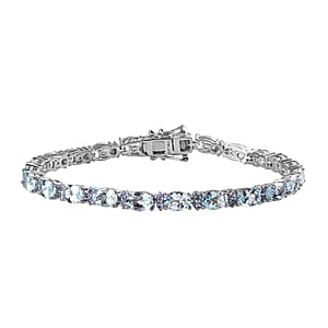 Premium Mangoro Aquamarine and Tanzanite Bracelet in Platinum Over Sterling Silver (7.25 In) 9.20 ctw