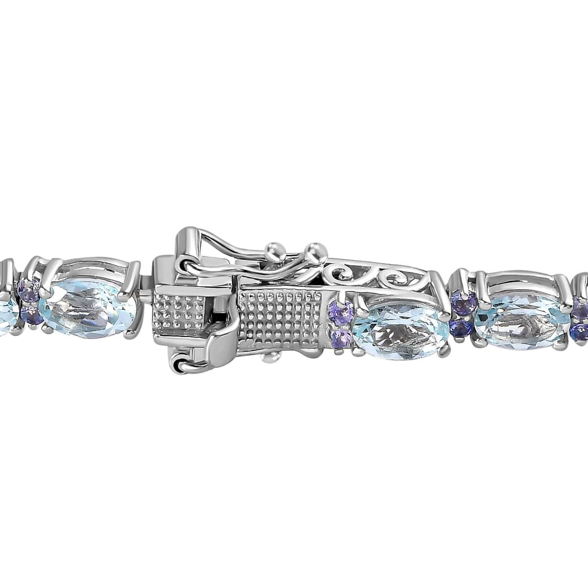 Premium Mangoro Aquamarine and Tanzanite Bracelet in Platinum Over Sterling Silver (7.25 In) 9.20 ctw image number 3