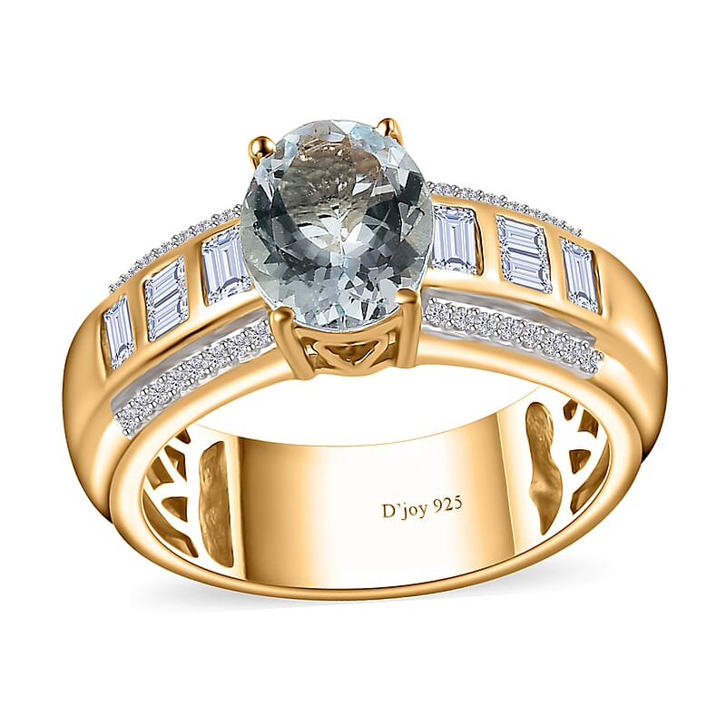 Premium Mangoro Aquamarine and White Zircon Ring in Vermeil Yellow Gold Over Sterling Silver (Size 6.0) 2.40 ctw