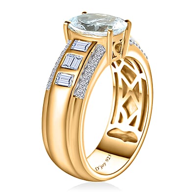 Premium Mangoro Aquamarine and White Zircon Ring in Vermeil Yellow Gold Over Sterling Silver (Size 6.0) 2.40 ctw