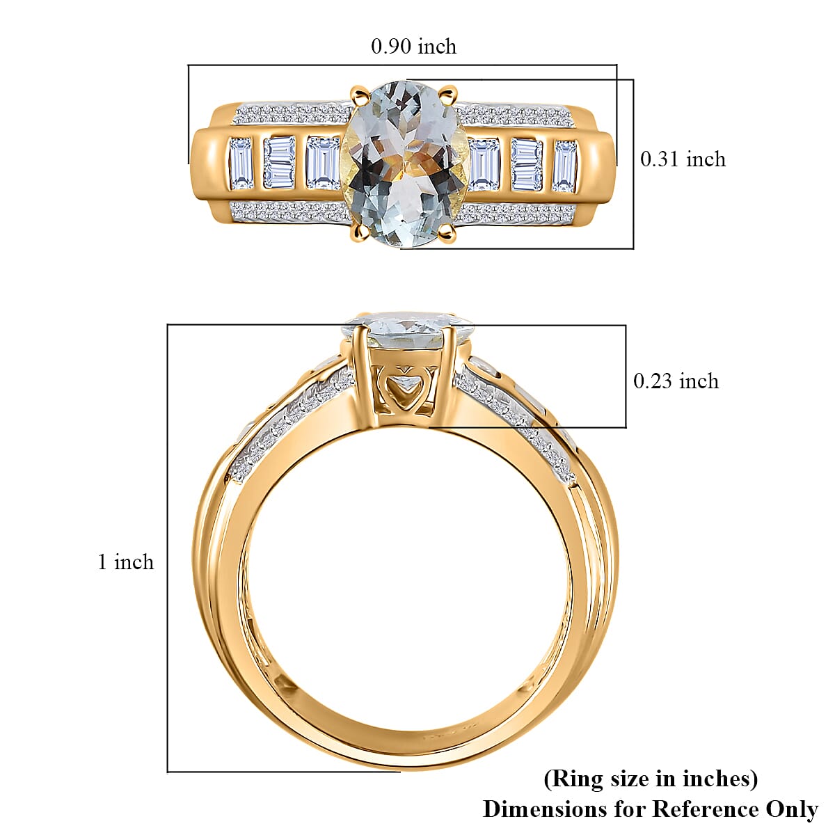 Premium Mangoro Aquamarine and White Zircon Ring in Vermeil Yellow Gold Over Sterling Silver (Size 6.0) 2.40 ctw