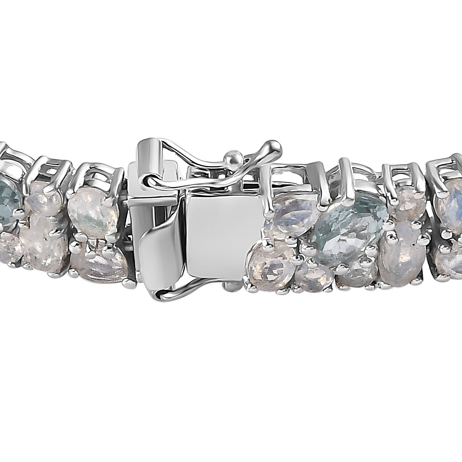 Aqua Kyanite and Rainbow Moonstone Bracelet in Platinum Over Sterling Silver (7.25 In) 19.50 ctw