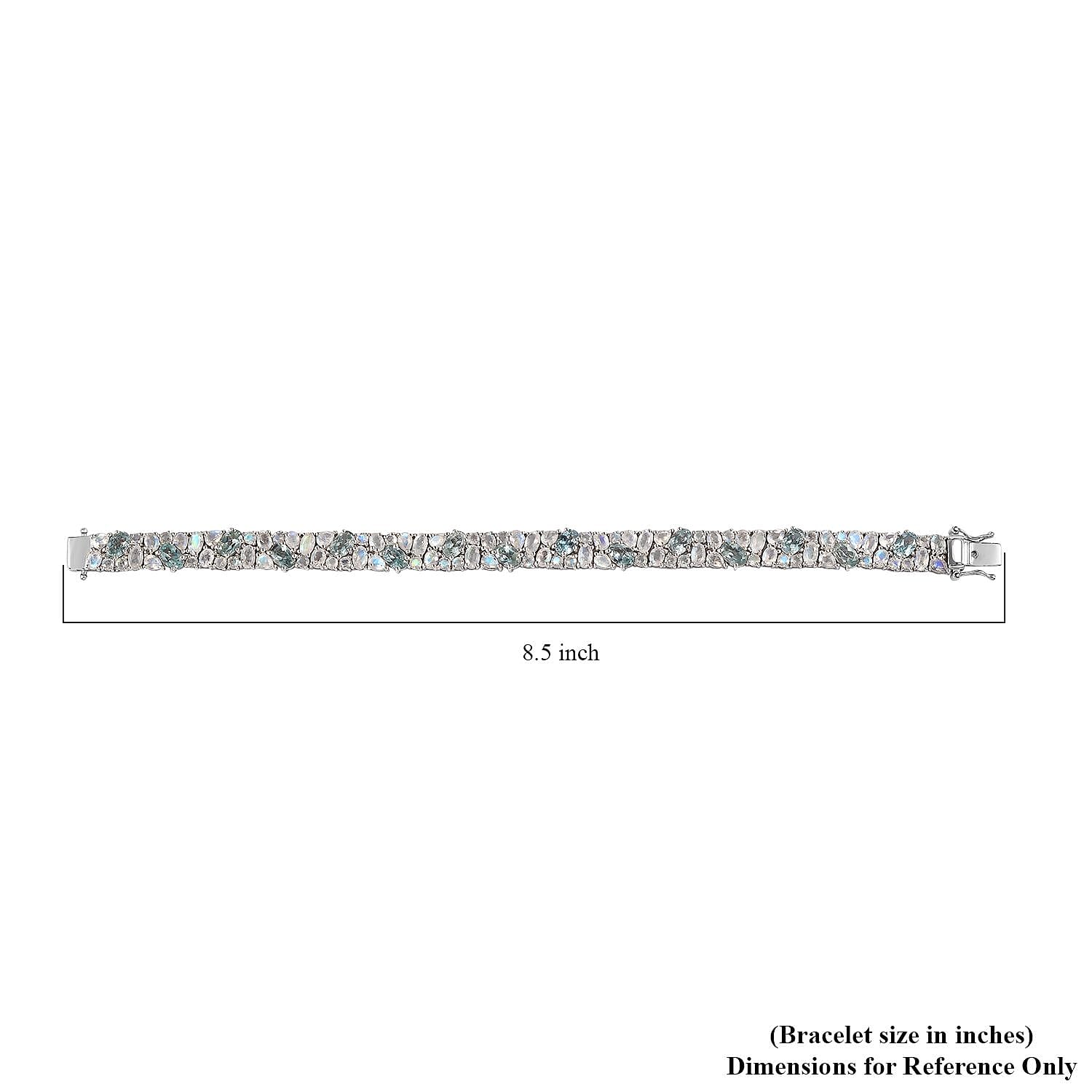Aqua Kyanite and Rainbow Moonstone Bracelet in Platinum Over Sterling Silver (7.25 In) 19.50 ctw