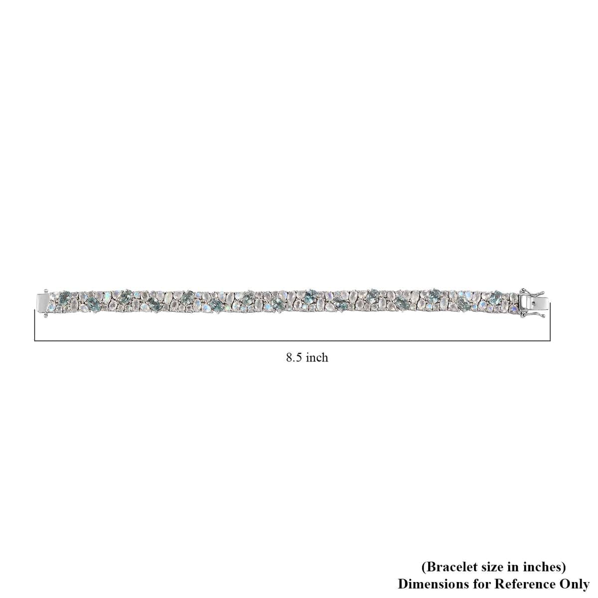 Aqua Kyanite and Rainbow Moonstone Bracelet in Platinum Over Sterling Silver (7.25 In) 19.50 ctw image number 4