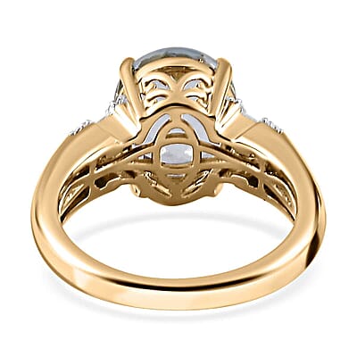 Luxoro 10K Yellow Gold Premium Mangoro Aquamarine and G-H I2 Diamond Ring (Size 6.0) 4.30 Grams 3.30 ctw