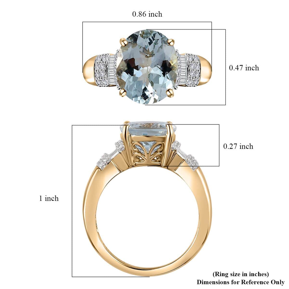 Luxoro 10K Yellow Gold Premium Mangoro Aquamarine and G-H I2 Diamond Ring (Size 6.0) 4.30 Grams 3.30 ctw image number 5