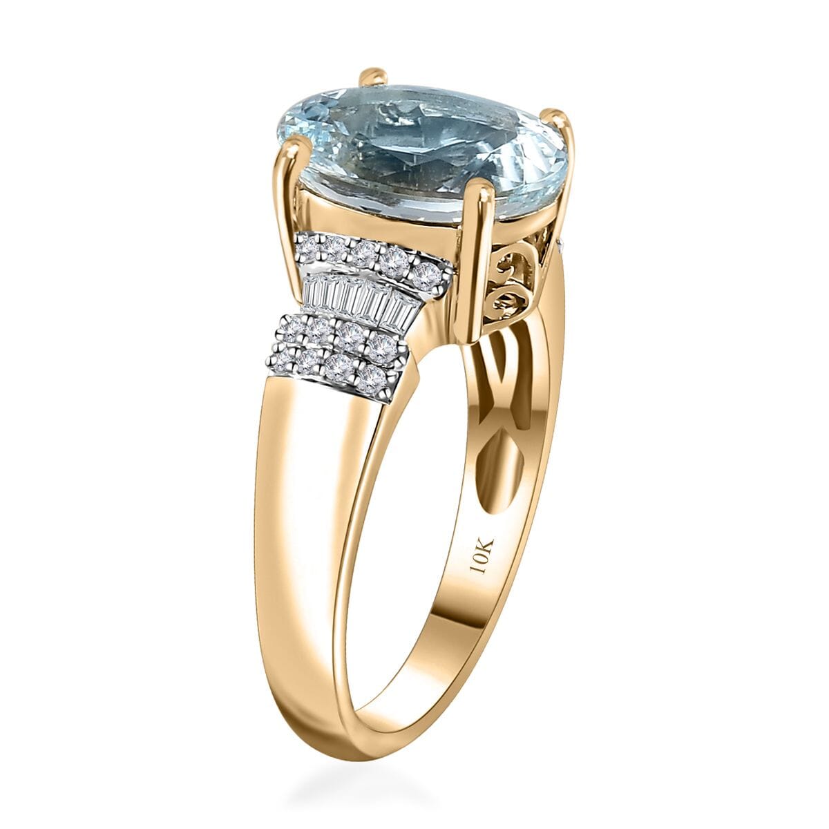Luxoro 10K Yellow Gold Premium Mangoro Aquamarine and G-H I2 Diamond Ring (Size 7.0) 4.30 Grams 3.30 ctw image number 3
