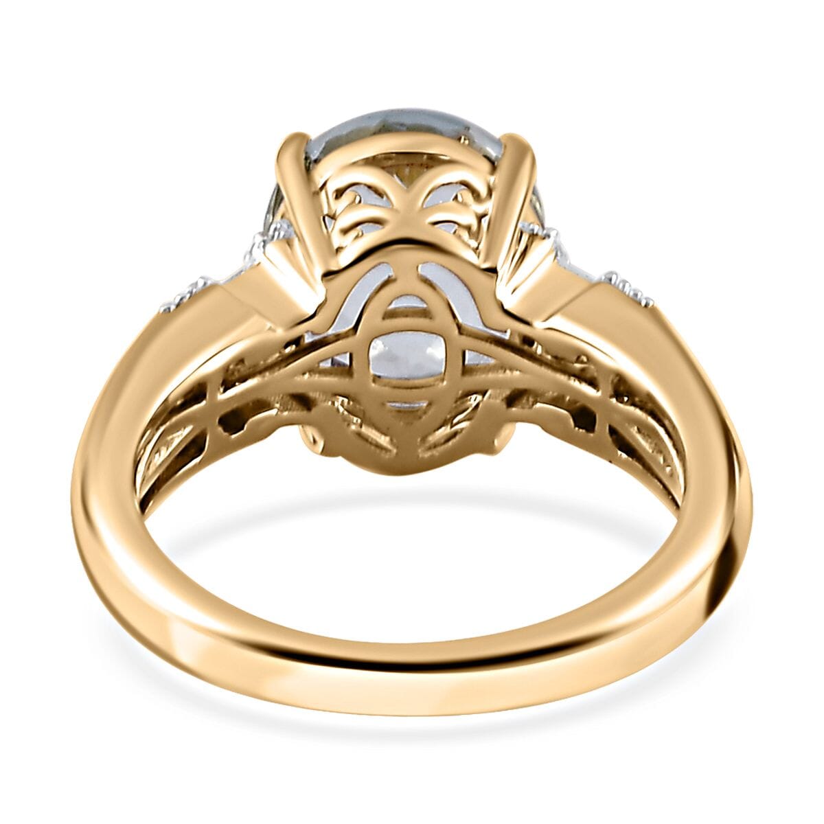 Luxoro 10K Yellow Gold Premium Mangoro Aquamarine and G-H I2 Diamond Ring (Size 7.0) 4.30 Grams 3.30 ctw image number 4