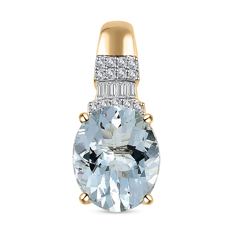 Luxoro 10K Yellow Gold Premium Mangoro Aquamarine and G-H I2 Diamond Pendant 3.15 ctw