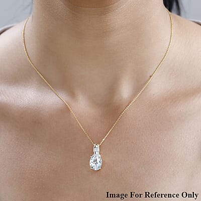 Luxoro 10K Yellow Gold Premium Mangoro Aquamarine and G-H I2 Diamond Pendant 3.15 ctw