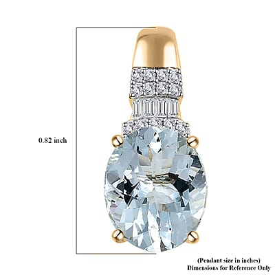 Luxoro 10K Yellow Gold Premium Mangoro Aquamarine and G-H I2 Diamond Pendant 3.15 ctw