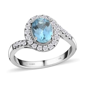 Luxoro 14K White Gold AAA Santa Maria Aquamarine and G-H I2 Diamond Ring (Size 10.0) 4.10 Grams 1.50 ctw