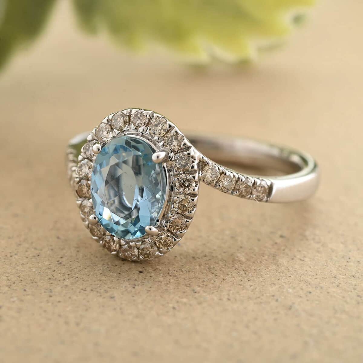 Luxoro 14K White Gold AAA Santa Maria Aquamarine and G-H I2 Diamond Ring (Size 10.0) 4.10 Grams 1.50 ctw image number 1