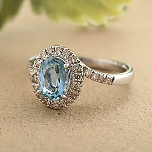 Luxoro 14K White Gold AAA Santa Maria Aquamarine and G-H I2 Diamond Ring (Size 10.0) 4.10 Grams 1.50 ctw