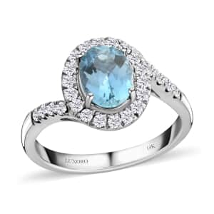 Luxoro 14K White Gold AAA Santa Maria Aquamarine and G-H I2 Diamond Ring (Size 6.0) 4.10 Grams 1.50 ctw