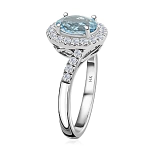 Luxoro 14K White Gold AAA Santa Maria Aquamarine and G-H I2 Diamond Ring (Size 7.0) 4.10 Grams 1.50 ctw