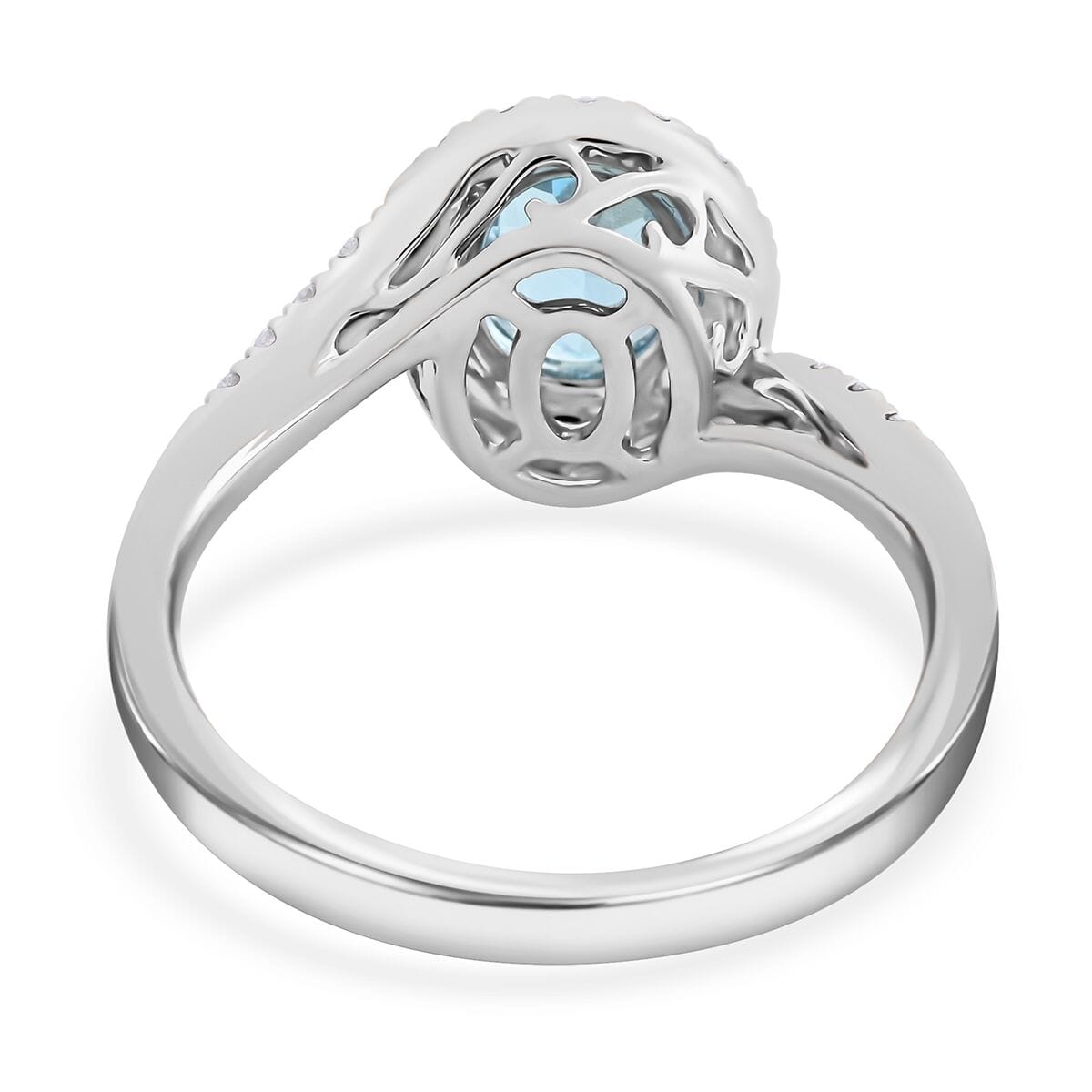 Luxoro 14K White Gold AAA Santa Maria Aquamarine and G-H I2 Diamond Ring (Size 7.0) 4.10 Grams 1.50 ctw image number 4