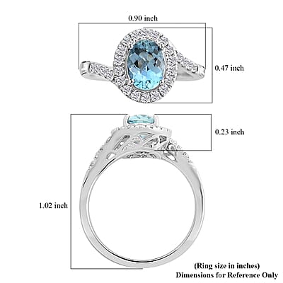 Luxoro 14K White Gold AAA Santa Maria Aquamarine and G-H I2 Diamond Ring (Size 7.0) 4.10 Grams 1.50 ctw