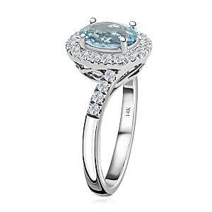 Luxoro 14K White Gold AAA Santa Maria Aquamarine and G-H I2 Diamond Ring (Size 8.0) 4.10 Grams 1.50 ctw