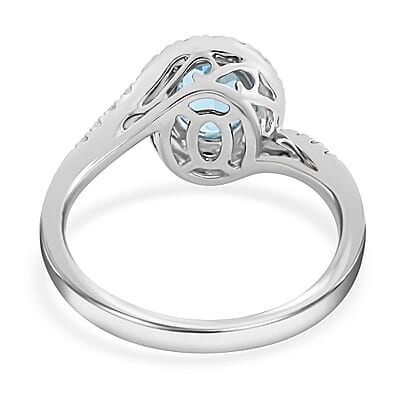 Luxoro 14K White Gold AAA Santa Maria Aquamarine and G-H I2 Diamond Ring (Size 8.0) 4.10 Grams 1.50 ctw