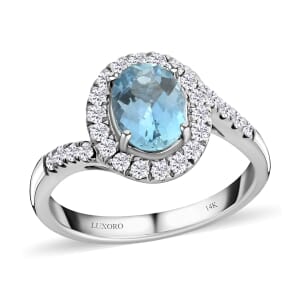 Luxoro 14K White Gold AAA Santa Maria Aquamarine and G-H I2 Diamond Ring (Size 9.0) 4.10 Grams 1.50 ctw