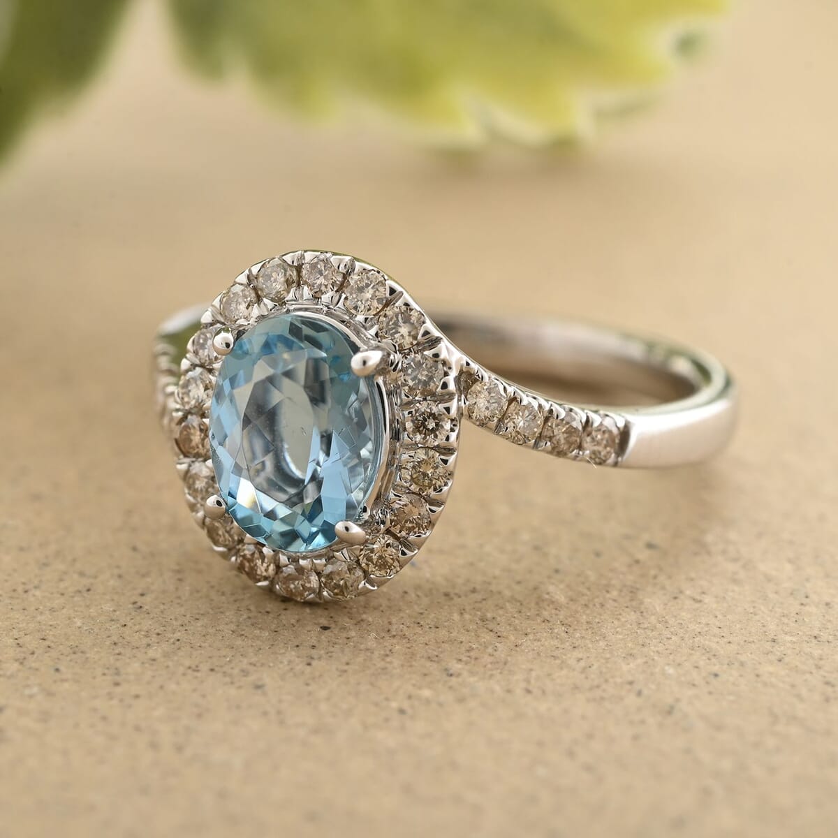 Luxoro 14K White Gold AAA Santa Maria Aquamarine and G-H I2 Diamond Ring (Size 9.0) 4.10 Grams 1.50 ctw image number 1