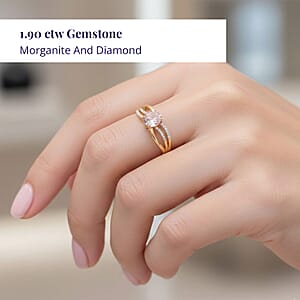 Luxoro AAA Palmeiras Pink Morganite and G-H I2 Diamond 1.90 ctw Ring in 14K Yellow Gold (Size 10.0)