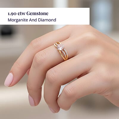 Luxoro AAA Palmeiras Pink Morganite and G-H I2 Diamond 1.90 ctw Ring in 14K Yellow Gold (Size 10.0)