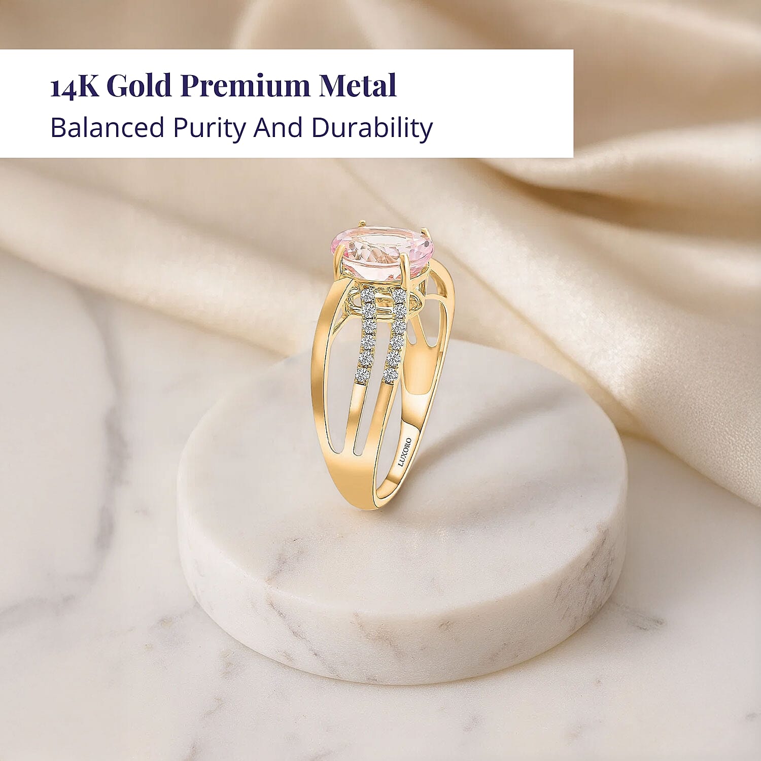 Luxoro AAA Palmeiras Pink Morganite and G-H I2 Diamond 1.90 ctw Ring in 14K Yellow Gold (Size 10.0)