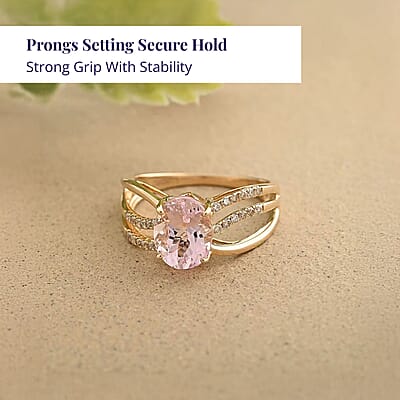 Luxoro AAA Palmeiras Pink Morganite and G-H I2 Diamond 1.90 ctw Ring in 14K Yellow Gold (Size 10.0)