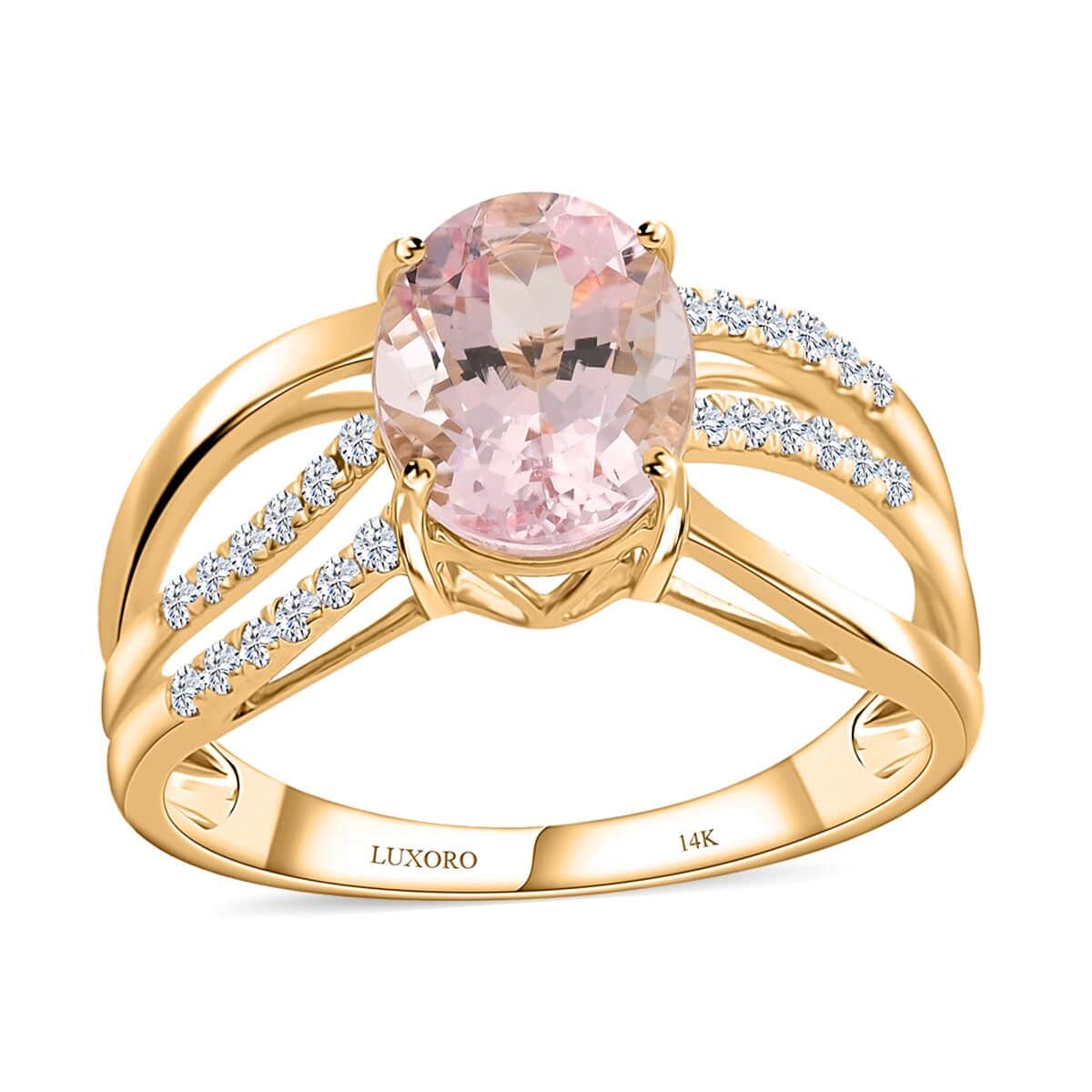 Luxoro AAA Palmeiras Pink Morganite and G-H I2 Diamond 1.90 ctw Ring in 14K Yellow Gold (Size 6.0) image number 0