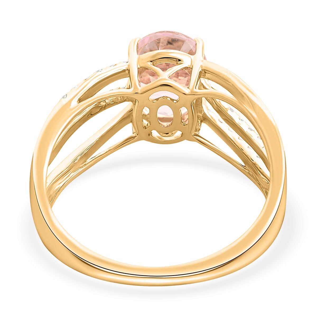 Luxoro AAA Palmeiras Pink Morganite and G-H I2 Diamond 1.90 ctw Ring in 14K Yellow Gold (Size 6.0) image number 4