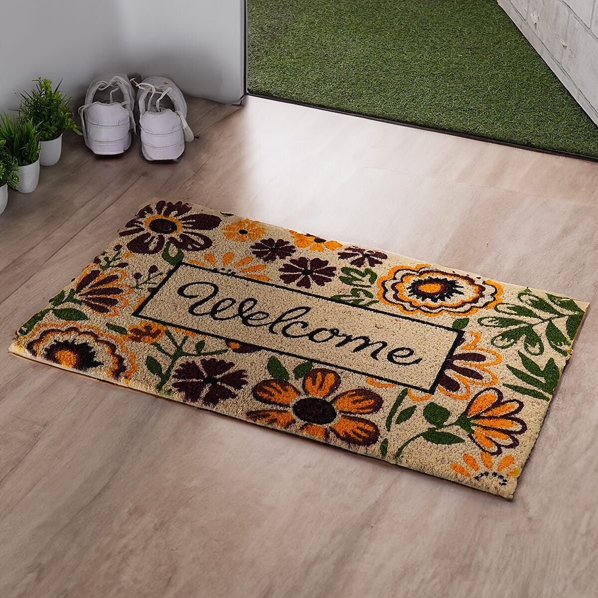 15mm PVC Backed Bleached Printed Coir Mat Size- 18&rdquo;x28&rdquo; image number 1