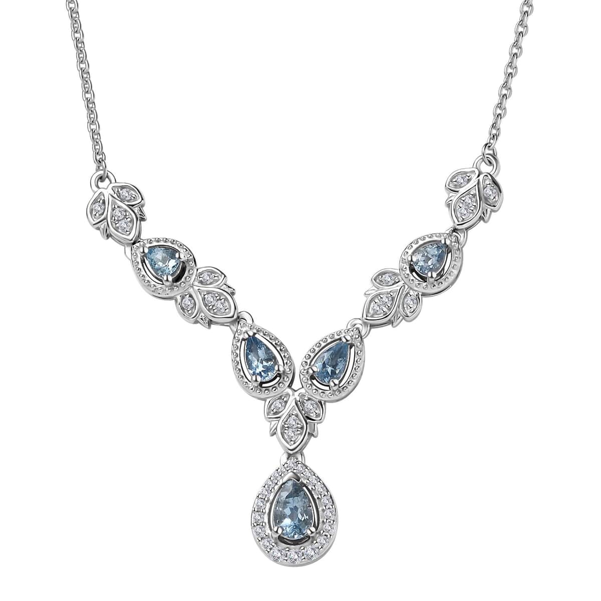 Buy Santa Maria Aquamarine and White Zircon Halo Necklace 18-20 Inches ...