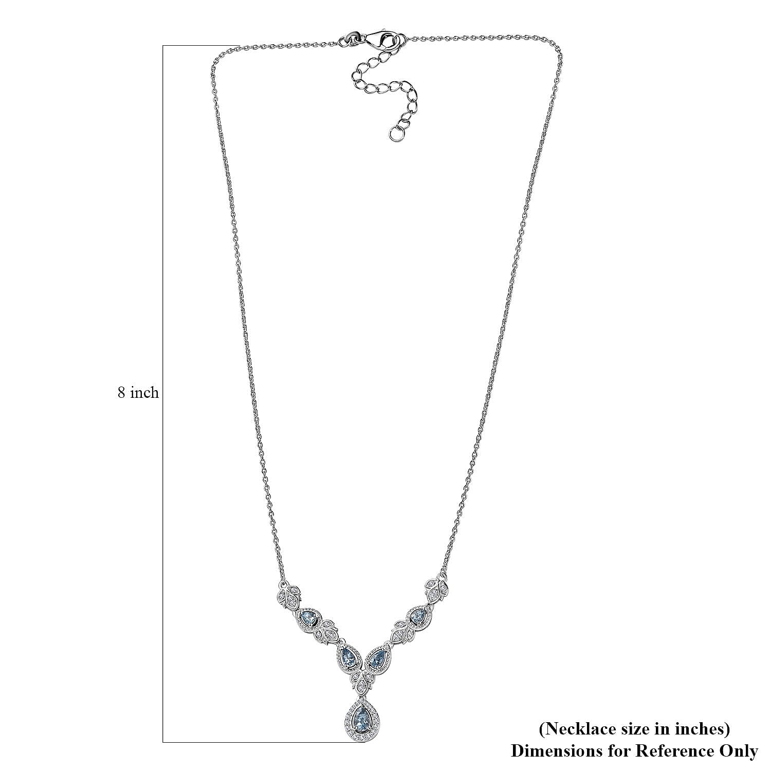 Santa Maria Aquamarine and White Zircon Halo Necklace 18-20 Inches in Platinum Over Sterling Silver 1.35 ctw
