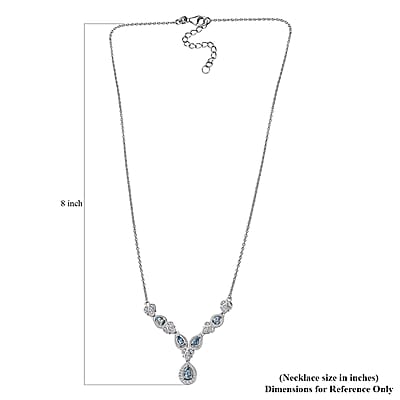 Santa Maria Aquamarine and White Zircon Halo Necklace 18-20 Inches in Platinum Over Sterling Silver 1.35 ctw