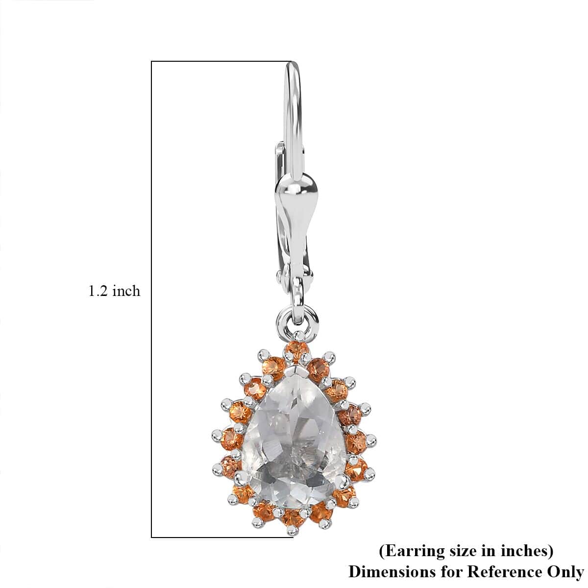 Mexican Hyalite Opal and Orange Sapphire Lever Back Earrings in Platinum Over Sterling Silver with Free UV Flash Light 2.20 ctw image number 4