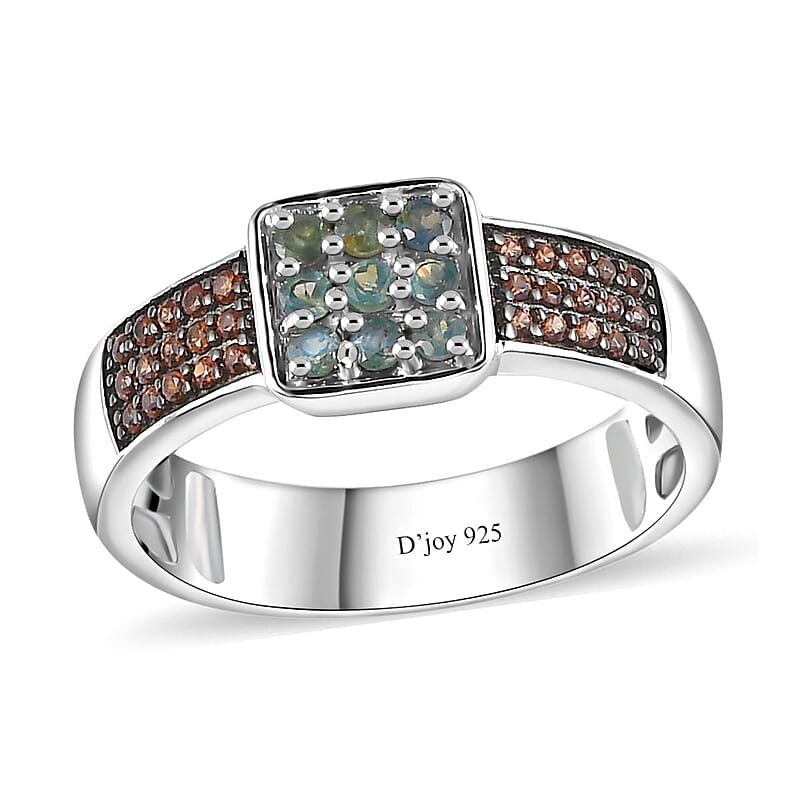 Narsipatnam Alexandrite and Brown Zircon Ring in Platinum Over Sterling Silver (Size 10.0) 0.70 ctw