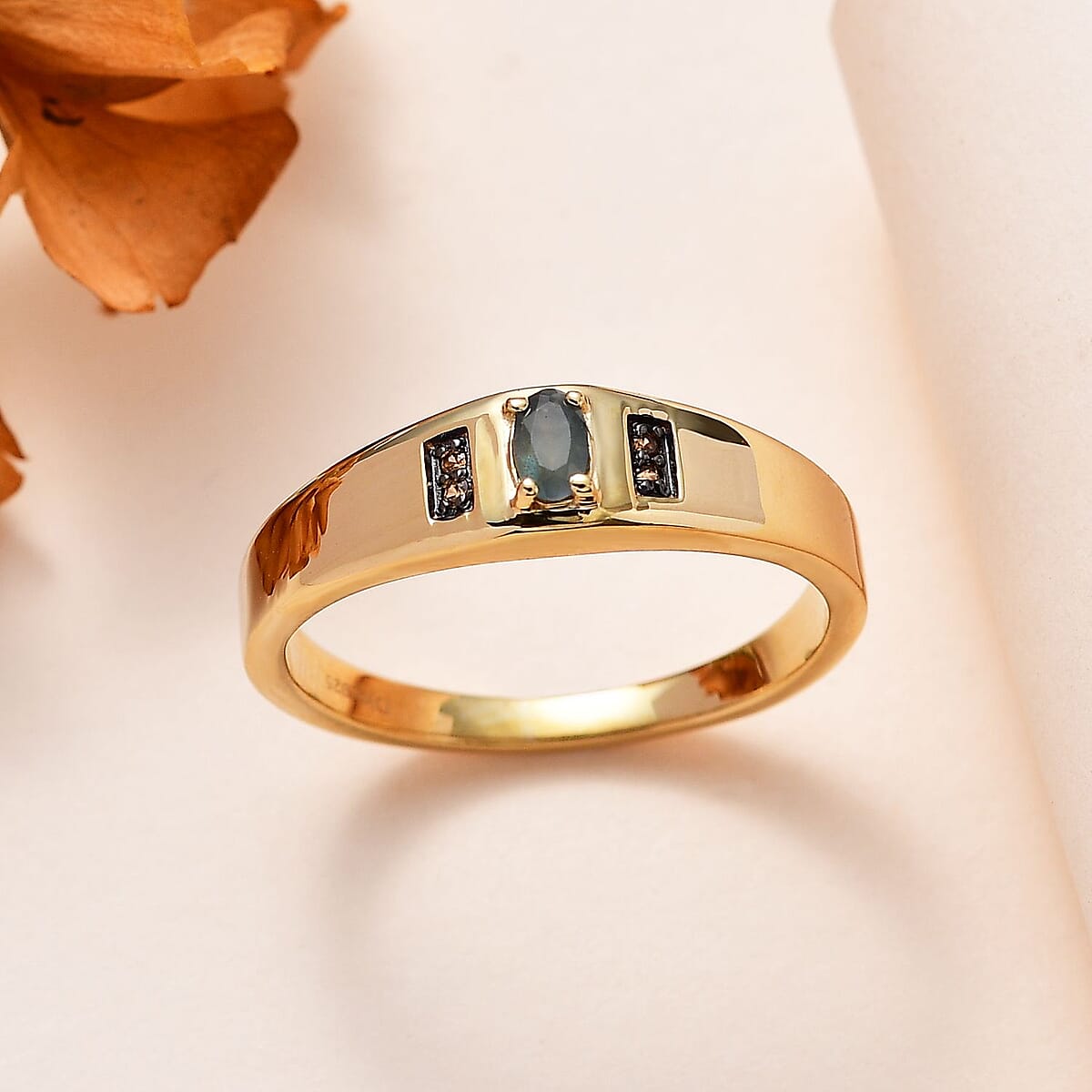 Narsipatnam Alexandrite and Brown Zircon 0.30 ctw Men's Ring in Vermeil Yellow Gold Over Sterling Silver (Size 9.0) image number 1